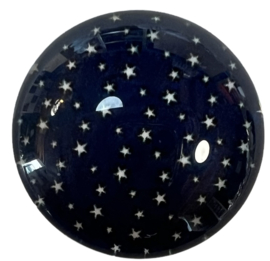 Glascabochon 20mm, donkerblauw met sterretjes