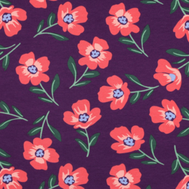 Soft sweat: flowers paars, per 25 cm