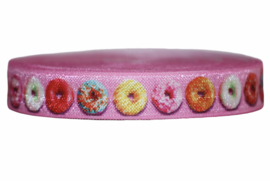 Elastisch band roze met donuts 16 mm per 5 meter