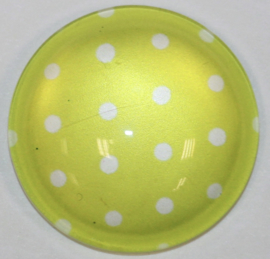 Glascabochon 20mm limegroen met witte stip