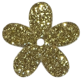 Glitter bloemetje goud 18mm
