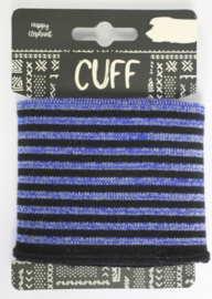 Cuff  stripes glitter zwart-kobalt  7x110 cm
