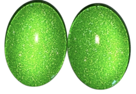 Set van 2 glas cabochons spikkels knalgroen 18 x 25 mm