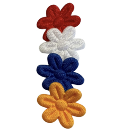 Setje: 4 bloemetjes rood-wit-blauw-oranje 20mm