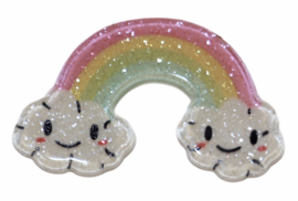 Flatback: glitter regenboogje smile 16 x 26 mm