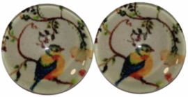 Glas flatback cabochon 12 mm vogel, 2 stuks