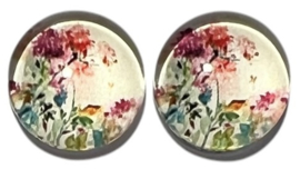 12 mm glas cabochon aquarel bloem, per 2 stuks