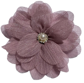 Stoffen bloem glitter oudroze met parel en blingetjes 9 cm