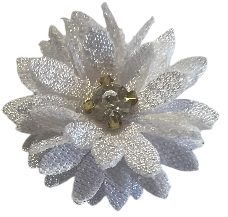 Stoffen bloemetje  25mm wit met blingetje