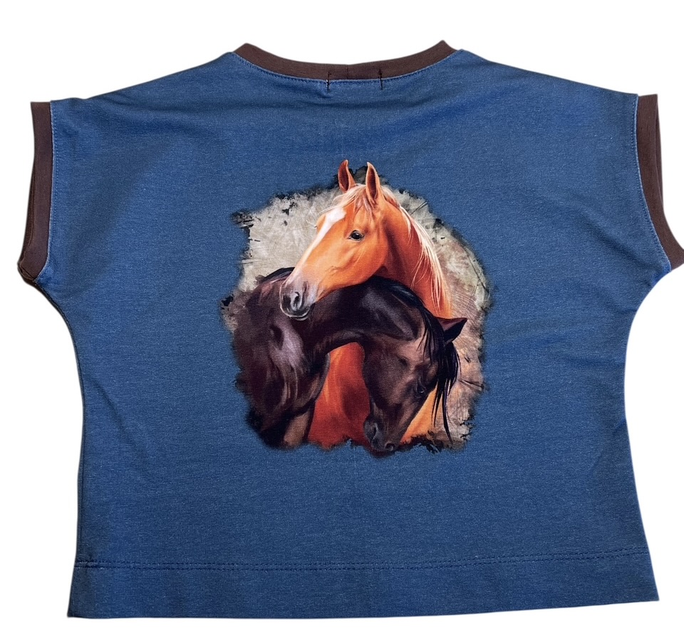 T-shirt French Terry horse jeansblauw 110-122/128