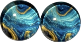12 mm glas cabochon blauw/goud, per 2 stuks