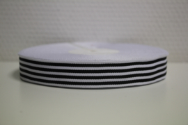 Zwart/wit gestreept ribsband 25 mm, per 0,5 meter