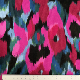 Viscose: fuchsia/blauw/petrol gevlekt (A La Ville), per 25 cm