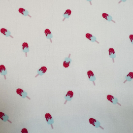 Poplin: wit met ijsjes, per 25 cm