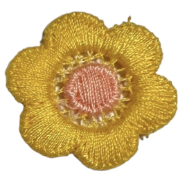 Geborduurd bloemetje 25 mm geel/koraal