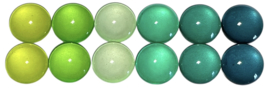 Glas cabochons 12 mm: setje groen/geel 12 stuks