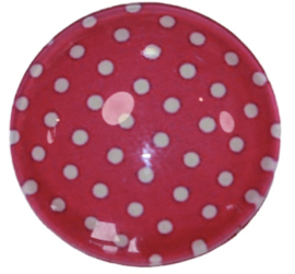 Glascabochon 20mm fuchsia met wit stipje