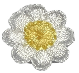 Geborduurd bloemetje 20 mm wit/lichtgeel