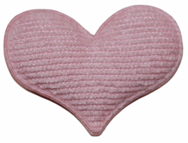 Applicatie hart met streepje en glittertje roze 50x40 mm, per stuk