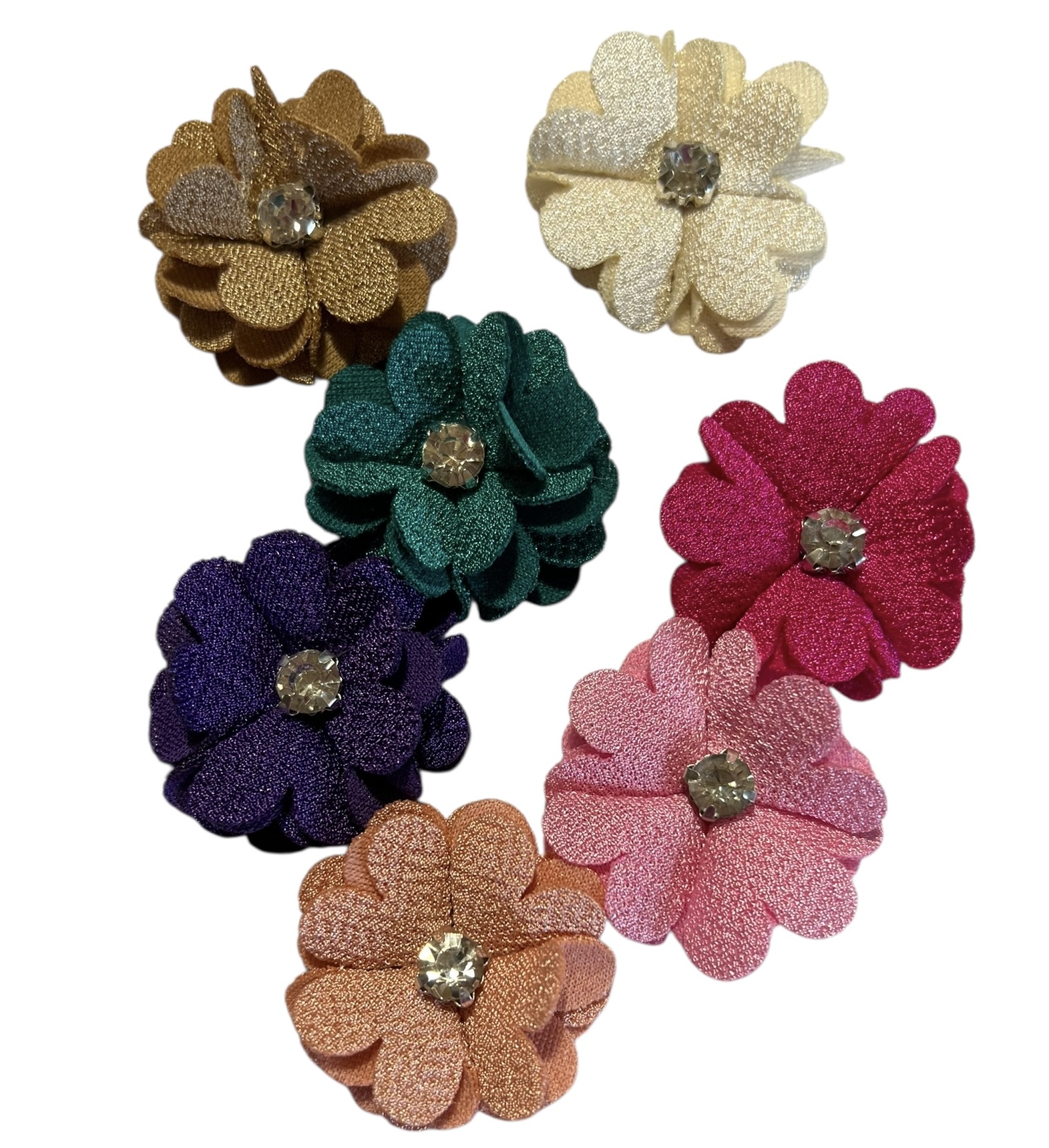 Stoffen bloem 35 mm lichtbeige met bling-bling