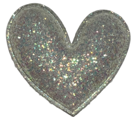 Applicatie glitter hart grijs 47 mm, per stuk