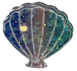 Flatback: schelpje glitters blauw/roze/mint 25 x 24 mm, per stuk