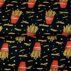 French Terry tricot (digitale print): Flying French Fries, per 25 cm