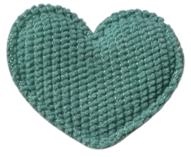 Applicatie hart rib turkoois 35x30 mm, per stuk