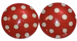 Glas flatback cabochon 12mm rood met witte stip per 2 stuks