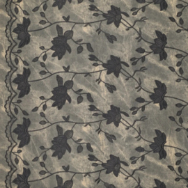 Denim waxed Bora Bora embroidery grey, per 25 cm