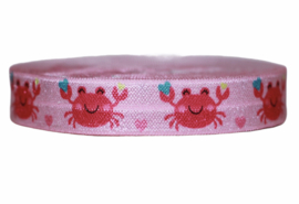 Elastisch band roze met krab 16 mm per 0,5 meter