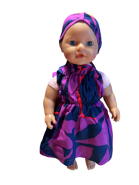 Setje: lange jurk paars/blauw met haarbandje My little baby born