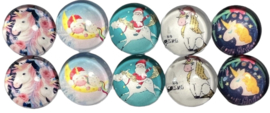 Glas cabochons 12 mm Christmas unicorns: 10 stuks