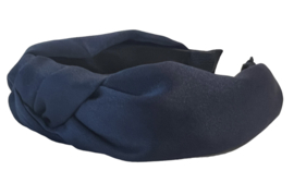 Haarband satijn stof met knoop: donkerblauw