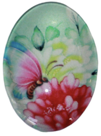 Glas cabochon bloem/vlinder 18 x 25 mm