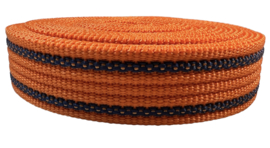 Tassenband oranje/donkerblauw 25mm EXTRA STEVIG, per 0,5 meter