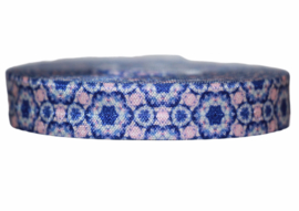 Elastisch biaisband blauw met print 16 mm per 0,5 meter