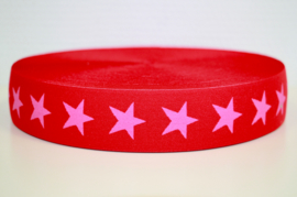 Rood-roze ster elastiek 40 mm per 0,5 meter