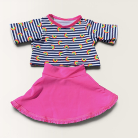 2 delige set baby born pop 43 cm rokje roze en truitje regenboogjes neon