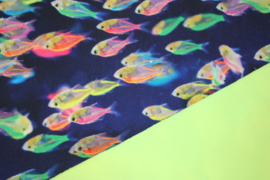 Soft shell digital print: neon fish (qjutie) per 25 cm