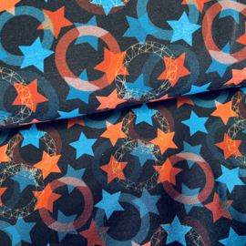 French terry tricot digitale print: Stars blue/orange (Stenzo) per 25 cm
