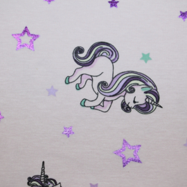 Foil print tricot: UNICORN LILAC (qjutie), per 25 cm