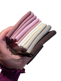 Boordstof pakketje naturel/bruin/oudroze 9 kleuren x 10 cm (96 breed) en 1 kleur 15x70 cm