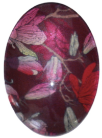 Glas cabochon aubergine gebloemd 18 x 25 mm