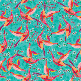 Voile viscose (niet rekbaar): ROEQIYA FRIS BIRDS, per 25cm