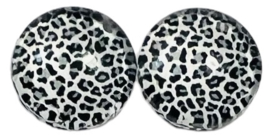 12 mm glascabochon dierenprint zwart/grijs, per 2 stuks