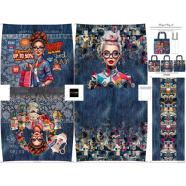 Tassenpaneel: Denim chic shopper, 112x150 cm