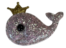 Walvis glitter lichtroze met kroontje goud 51x37 mm