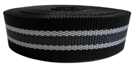 Tassenband zwart/lichtgrijs/antraciet 25mm STEVIG, per 0,5 meter