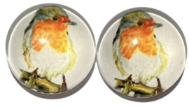 Glas flatback cabochon 12mm roodborst, per 2 stuks
